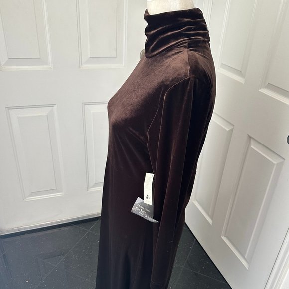Vintage 90s Amanda Smith Long Brown Velour Turtleneck Dress – NWT 8 Petite - Picture 3 of 14
